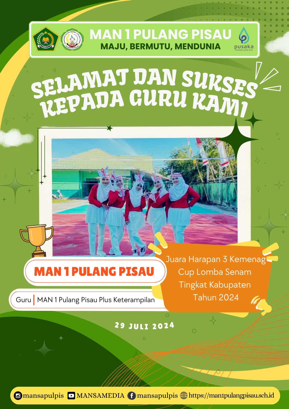 GURU MAN 1 PULANG PISAU PLUS KETERAMPILAN MERAIH JUARA HARAPAN 3 DALAM KEMENAG CUP TINGKAT KABUPATEN PULANG PISAU TAHUN 2024